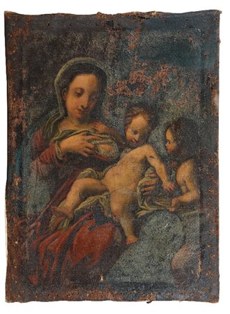 PITTORE DEL XVII SECOLO - Madonna con Bambino e un angelo