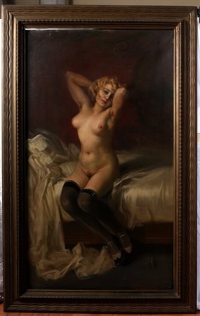 MATTIA TRAVERSO (1885 - 1956) 
Nudo di donna 
Olio su tela, cm 122 X 70 