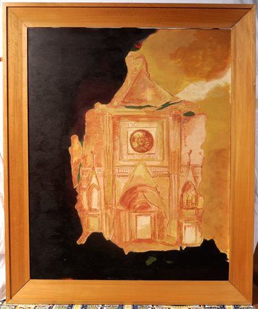 GIUSEPPE SANNA (1936 - 2012) 
Facciata di cattedrale 
Olio su tela, cm 100 x 80 