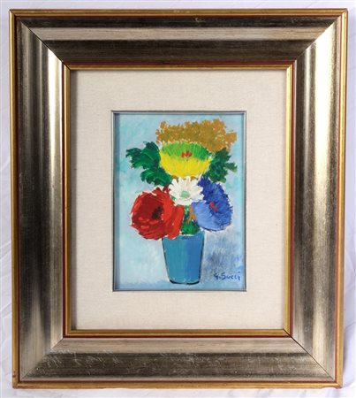 GIUSEPPE SUCCI (Bagnocavallo, 1914 - 1989) 
Vaso con fiori 
Olio su tavola, cm 24 x 18 