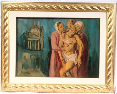GLAUCO TARQUINI (1922 - 2010) 
Deposizione 
Olio su tela, cm 50 x 70 