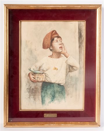 VINCENZO IROLLI (Napoli, 1860 - 1949) 
Scugnizzo 
Acquarello su carta, 42 x 31 cm