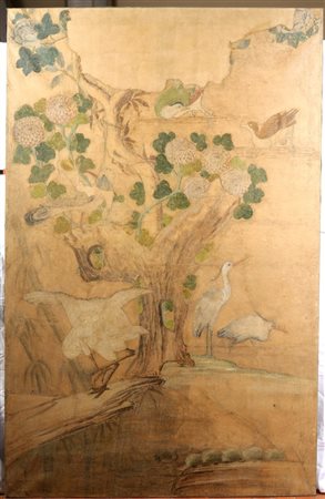  
Coppia di pannelli decorativi, prima metà XX secolo
Acquarello su carta cm 195 x 93 195 x 93