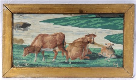  
Mucche al pascolo prima metà XX secolo
Acquarello su carta cm 21 x 41 