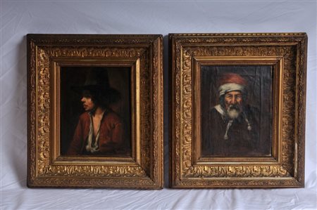  
Coppia di ritratti di anziano e fanciullo scuola nord europea, fine XIX secolo
Olio su tela, cm 25 x 20 