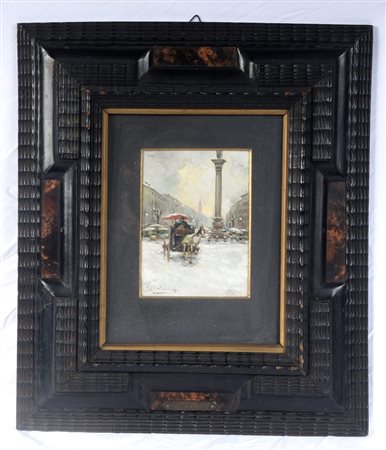 GIUSEPPE SOLENGHI (1879 - 1944) 
IL verziere con la colonna 
Olio su cartone, cm 17 x 11,5 cm 