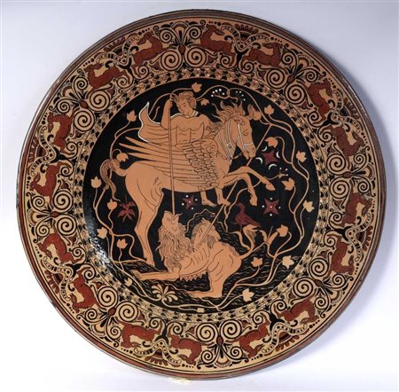  
Piatto da pompa in ceramica policroma inizi XX secolo
 diametro 56 x 5 cm