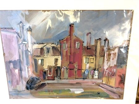  
Scorcio urbano seconda metà XX secolo
Tecnica mista su carta cm 40 x 54 cm 