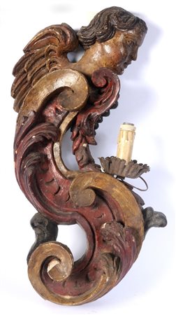  
Fregio da parete portalampada a testa d'angelo XVIII secolo
 68 x 30 x 10 cm