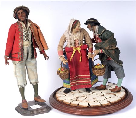  
Insieme di due gruppi plastici con tre figure XX secolo
 41 x 12 x 12 cm; 39 x 35 cm