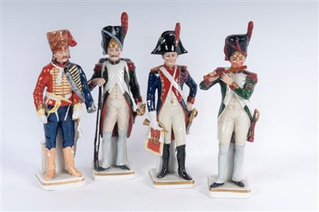 
Lotto di quattro porcellane policrome metà XX secolo
 22 x 6 x 6 cm; 21,5 x 5,8 x 5,8 cm