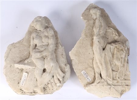  
Lotto di due altorilievi in marmo XIX secolo
 24 x 19 x 7 cm; 29 x 19 x 5 cm