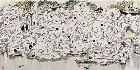 Wu Guanzhong (Yixing 1919 - Pechino 2010) - "Lion Woods" litografia a colori,...