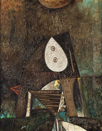 Gianni Dova (Roma 1925 - Milano 1991) - "Personaggio di sera" smalto su tela,...