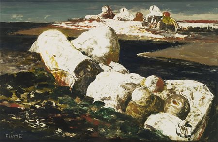 Salvatore Fiume (Comiso 1915 - Milano 1997) - "La statua sulla baia" olio su...