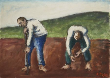Ottone Rosai (Firenze 1895 - Ivrea 1957) - "Seminatori" olio su tela, cm...