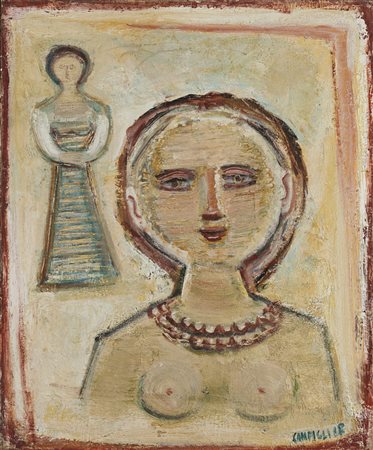 Massimo Campigli (Berlino 1895 - St. Tropez 1971) - "Due figure" 1968 olio su...
