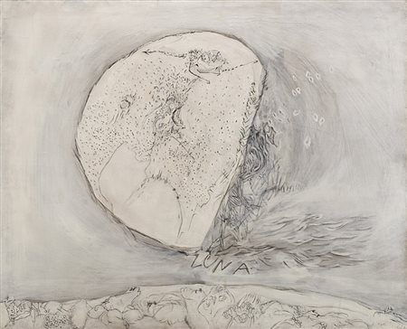 Gastone Novelli (Vienna 1925 - Milano 1968) - "Il fare della luna" 1964 olio...
