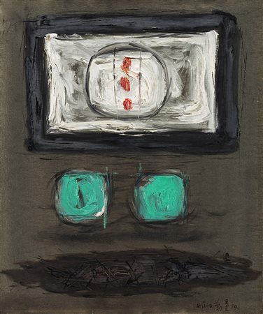 Chin Hsiao (Shanghai 1935) - "PITTURA-BV" 1959 olio su tela, cm 60x50 Firmato...