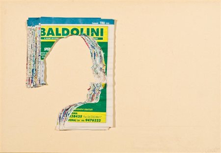 Mario Ceroli, Castelfrentano (Ch) 1938 - , Profilo , Collage su cartoncino,...