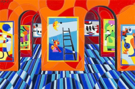 Ugo Nespolo, Mosso Santa Maria (Bi) 1941 - , Stair to haven , Acrilici su...