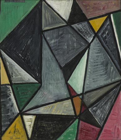 Enzo Brunori, Perugia 1924 - Roma 1993, Interno 1951, Olio su tela, cm....