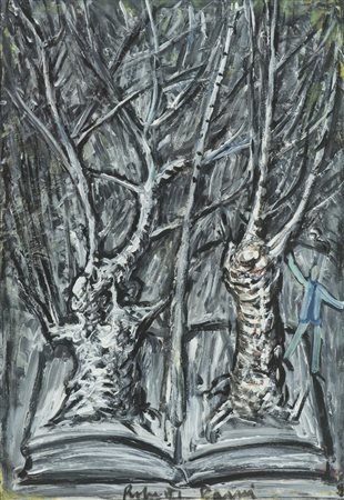 Roberto Barni, Pistoia 1939 - , Foresta , Tecnica mista su cartoncino, cm....