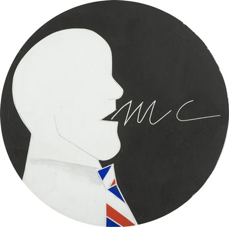 Emilio Tadini, Milano 1927 - 2002, Moet Chandon , Olio su faesite, diametro,...