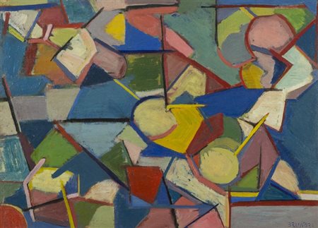 Enzo Brunori, Perugia 1924 - Roma 1993, Tavolo con frutta 1951, Olio su...