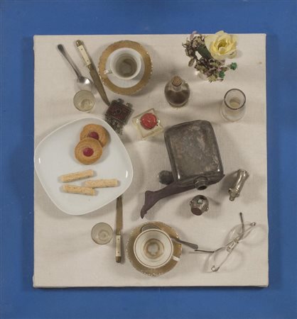 Daniel Spoerri, Galati 1930 - , Tableau Piegé - Five o'clock thee 1986,...