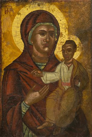 Icona Greca tardo '800, - , Madonna con bambino , Tavola, gesso ,tempera...