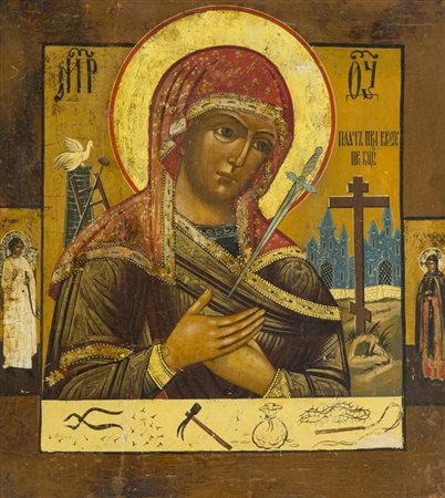 Icona Russia metà '800, - , Madre di Dio - lamento alla croce , Tavola,...