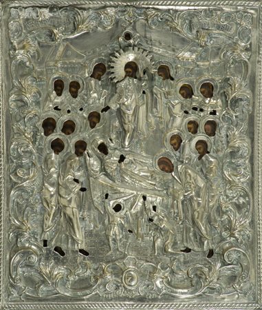 Icona Russa 1860, - , Dormizione della Madre di Dio , Tavola, gesso, tempera...