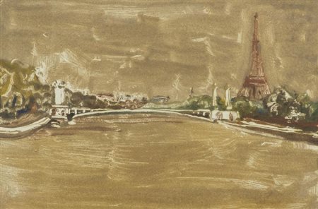 Carlo Quaglia, Terni 1903 - 1970, Parigi - La Senna , Tecnica mista su carta,...