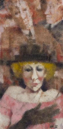 Remo Squillantini, Stia 1920 - 1996, Figure 1984, Olio su tavola, cm. 40x20,...