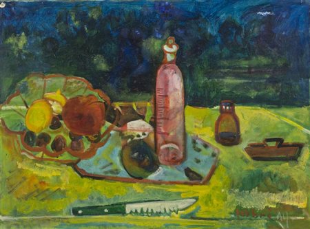 Alfredo Fabbri, Grosseto 1926 - 2010, Natura morta col biberon 1960, Olio su...