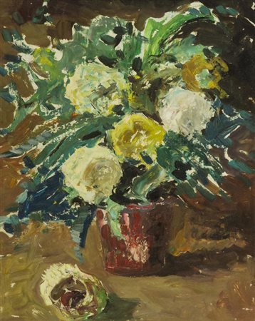 Renato Bolcioni, Pistoia 1891 - , Vaso di fiori , Olio su cartone, cm....