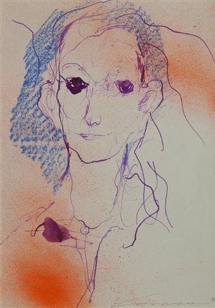 Ernesto Treccani, Milano 1920 - 2009, Volto , Tecnica mista su carta...