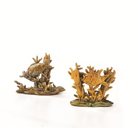 Guerrino Tramonti(Faenza 1915-1992)COPPIA DI GRUPPI CON PESCI, ANNI...