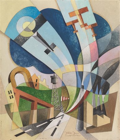 Italo Ferro&nbsp; (Torino 1880 - Torino 1934)&nbsp; AEROPITTURA&nbsp; olio su...