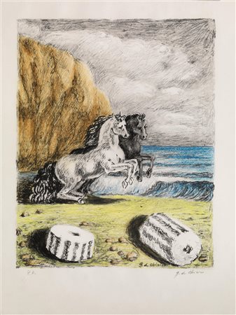 Giorgio De Chirico(Volos 1888 - Roma 1978)CAVALLI SULLA SPONDA...