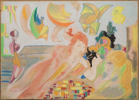 Aligi Sassu&nbsp; (Milano 1912 - 2000)&nbsp; GLI ESTRANEI&nbsp; pastello su...