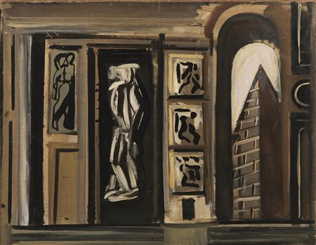 Mario Sironi&nbsp; (Sassari 1885 - Milano 1961)&nbsp; COMPOSIZIONE&nbsp; olio...