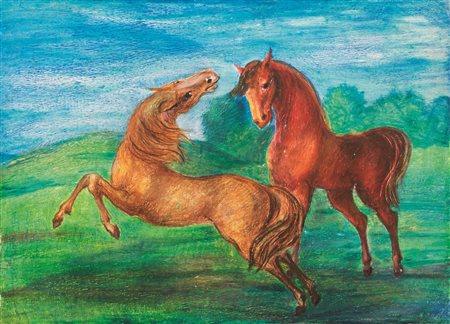 Aligi Sassu&nbsp; (Milano 1912 - 2000)&nbsp; CAVALLI&nbsp; tecnica mista su...