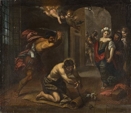 Anonimo seicentesco La decollazione del Battista Olio su tela, cm. 78,5 x 91