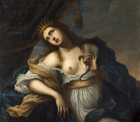 Maestro bolognese seicentesco Cleopatra con il serpente Olio su tela, cm. 101...