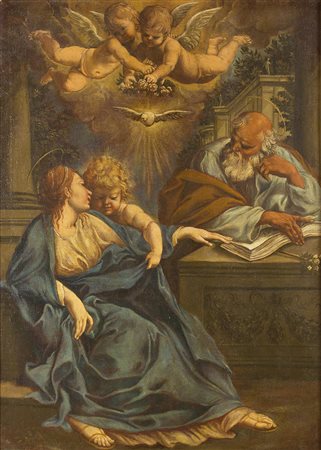 Anonimo della fine del Seicento Sacra Famiglia Olio su tela cm. 123 x 88