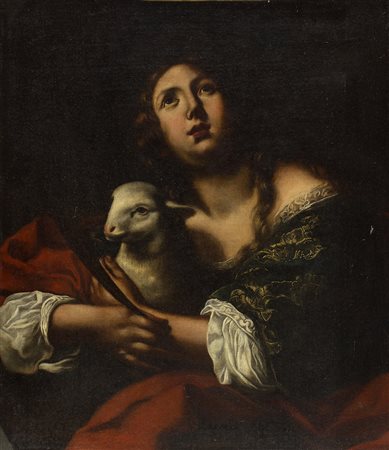 Anonimo caravaggesco napoletano Santa martire con Agnus Dei olio su tela, cm...