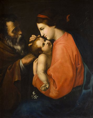 Anonimo francese neoclassico Sacra Famiglia olio su tela, cm 89 x 71