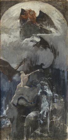 ADOLF HIREMY-HIRSCHL 1860 - 1933 Canti alla luna Olio su tela cm 70 x 35